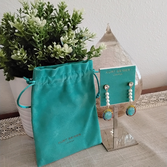 Kurt Geiger Turquoise Color and Pearl Earrings - Picture 3 of 5